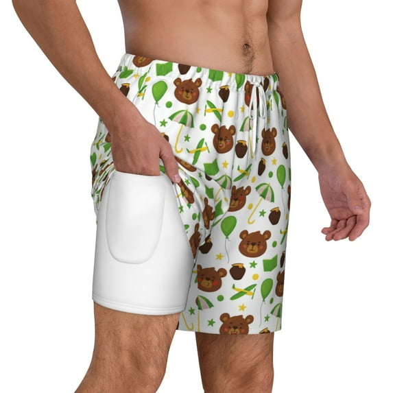 Uemuo Cute Bear Pattern Mens Swim Trunks Quick Dry Board Shorts with Mesh Lining, Stretch Beach Shorts Quick Dry No-Chafing Board Shorts-XX-Large