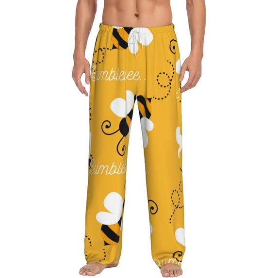 Uemuo Cute Bee Butterfly Yelllow Pattern Men's Wide Leg Palazzo Lounge Pants with Pockets Light Weight Loose Comfy Casual Pajama Pants-Medium