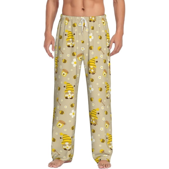 Uemuo Cute Bee Gnome 2 Pattern Men's Wide Leg Palazzo Lounge Pants with Pockets Light Weight Loose Comfy Casual Pajama Pants-Medium