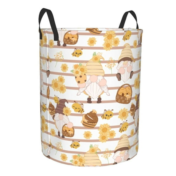 Uemuo Cute Bee Gnome Pattern Circular Laundry Hamper Basket with handles,Collapsible laundry basket,Large capacity laundry hamper,Laundry Organizer-Medium
