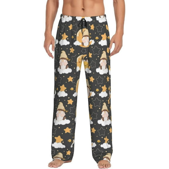 Uemuo Cute Bee Gnome Pattern Men's Wide Leg Palazzo Lounge Pants with Pockets Light Weight Loose Comfy Casual Pajama Pants-Large