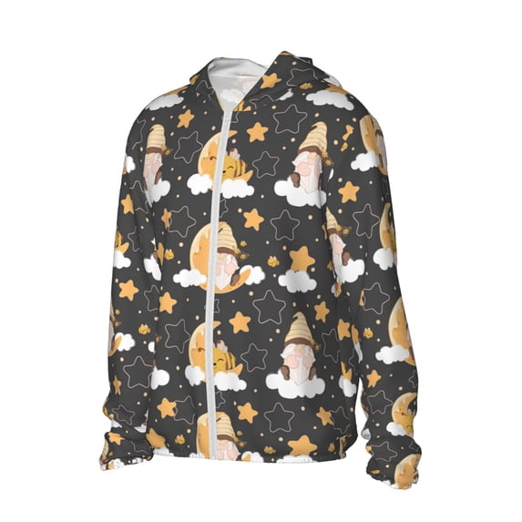 Uemuo Cute Bee Gnome Pattern Women's Full Zip UPF 50+ Sun Protection Hoodie Jacket Long Sleeve Sun Shirt Hiking Outdoor Performance with Pockets-Medium