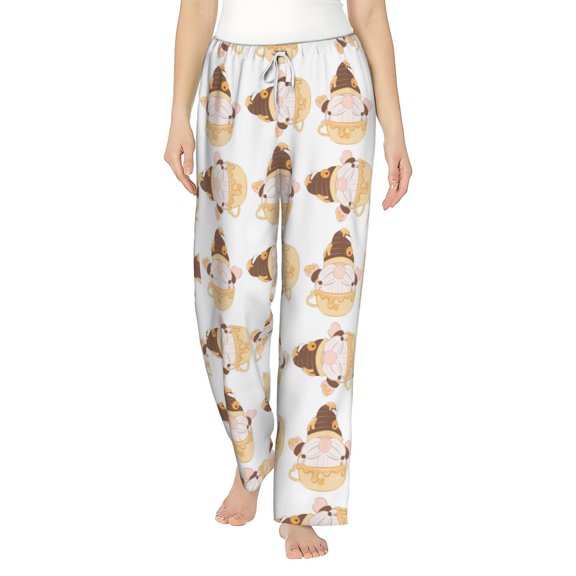 Uemuo Cute Bee Gnome Pattern Women's Wide Leg Palazzo Lounge Pants with Pockets Light Weight Loose Comfy Casual Pajama Pants-Medium