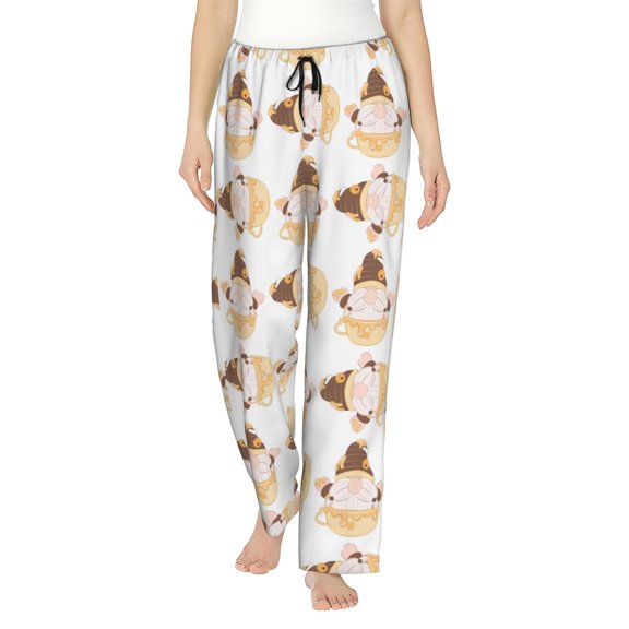 Uemuo Cute Bee Gnome Pattern Women's Wide Leg Palazzo Lounge Pants with Pockets Light Weight Loose Comfy Casual Pajama Pants-Small