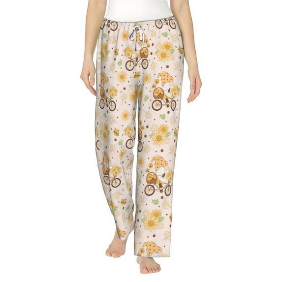Uemuo Cute Bee Gnome1 Pattern Women's Wide Leg Palazzo Lounge Pants with Pockets Light Weight Loose Comfy Casual Pajama Pants-Small