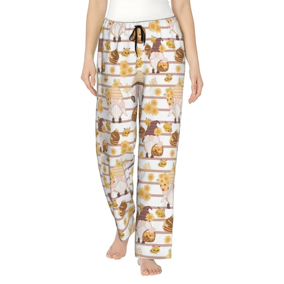 Uemuo Cute Bee Gnome2 Pattern Women's Wide Leg Palazzo Lounge Pants with Pockets Light Weight Loose Comfy Casual Pajama Pants-Large