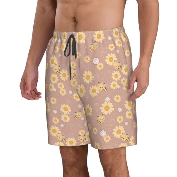 Uemuo Cute Bee Pattern Men's Swim Trunks Hawaiian Beach Bathing Suit Swimsuits Beach Quick-Dry Shorts with Pockets-