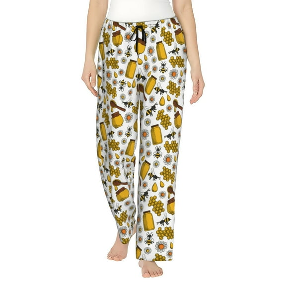 Uemuo Cute Bee Pattern Women's Wide Leg Palazzo Lounge Pants with Pockets Light Weight Loose Comfy Casual Pajama Pants-Large