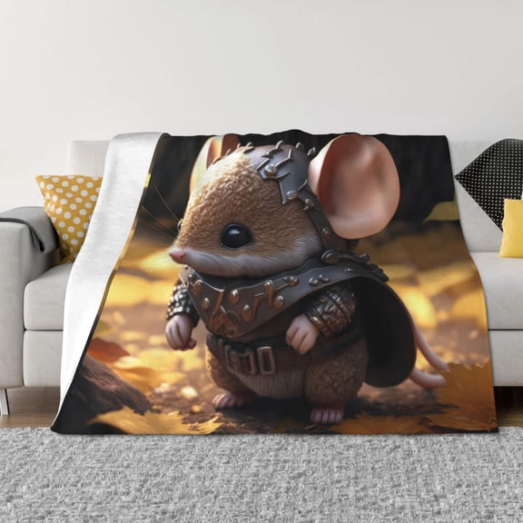 Uemuo Cute Big-Eared Mouse Printed Throw Blanket for Couch, Fluffy Fuzzy Blankets for Bed, Sofa, Cozy Flannel Faux Fur Blanket-40"x30"