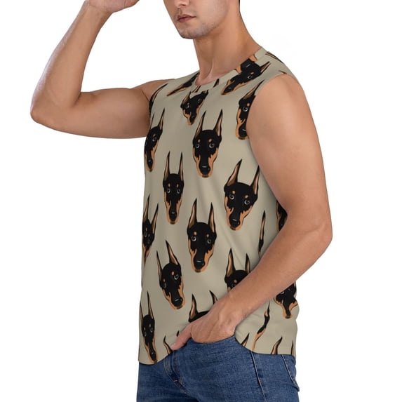 Uemuo Cute Black Dog Pattern Men's Sleeveless T-Shirt,Muscle Athletic Tank Top, Moisture-wicking Quick-dry Breathable Classic Tee Top for Gym Run Outdoor Sports-Medium