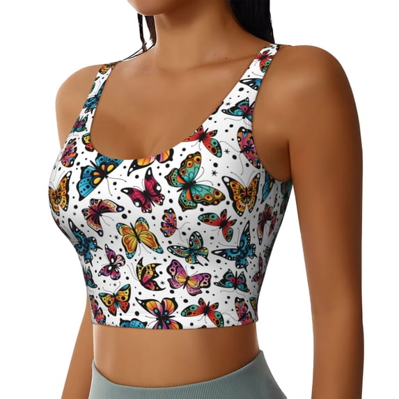 Uemuo Cute Butterfly Pattern Women's Sports Bra - High Impact Support, Breathable, and Comfortable Athletic Bra for Running, Yoga, and Workouts