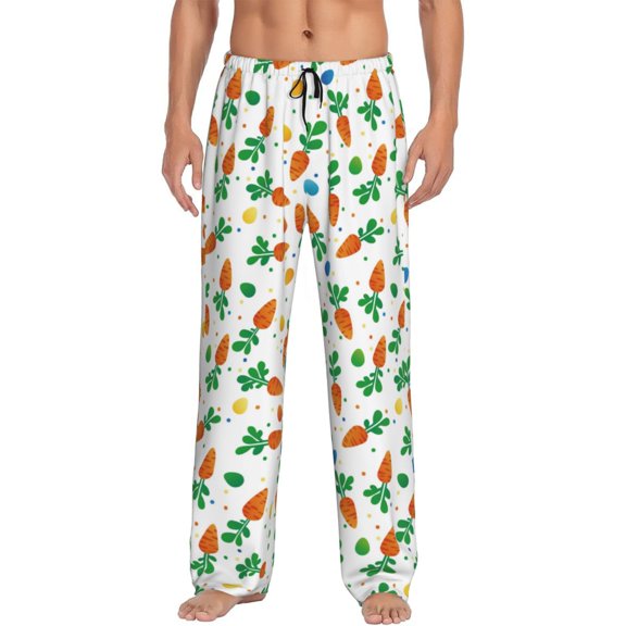 Uemuo Cute Carrot Pattern Men's Wide Leg Palazzo Lounge Pants with Pockets Light Weight Loose Comfy Casual Pajama Pants-Large