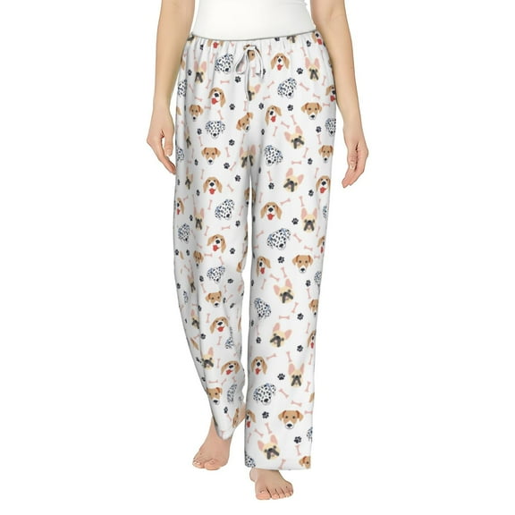 Uemuo Cute Cartoon Dogs Pattern Women's Wide Leg Palazzo Lounge Pants with Pockets Light Weight Loose Comfy Casual Pajama Pants-Small