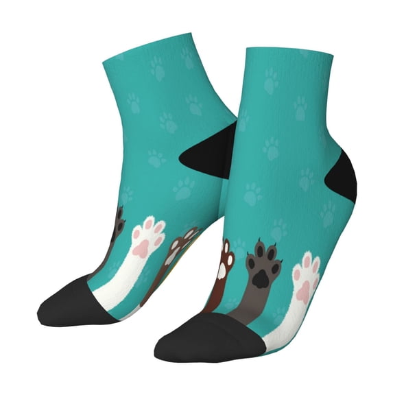 Uemuo Cute Cat Paw And Dog Printed Crew Socks, Moisture-Wicking Socks, Athletic Socks for Men Breathable Cushion Socks Casual Sport Socks for Running Traveling