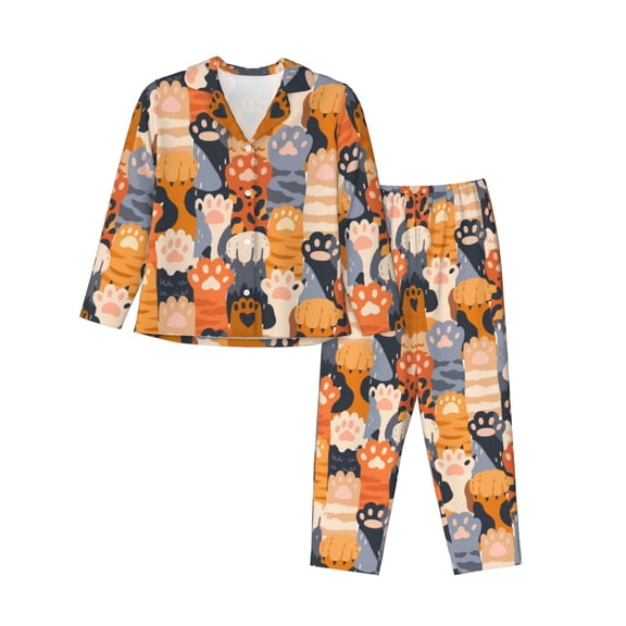 Uemuo Cute Cat Paw Pattern Womens Pajama Sets,PJ Set for Women,Pajamas for Women Logo,Long Sleeve Pajama Set for Women,Soft Long Sleeve Top With Pants-Medium