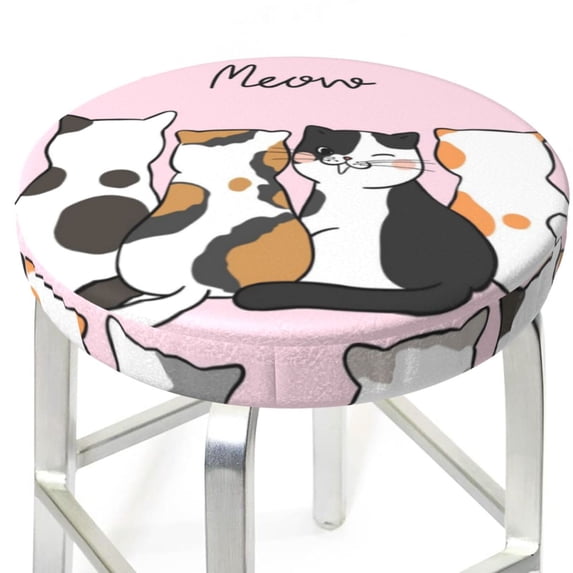 Uemuo Cute Cats Pattern Round Bar Stool Seat Covers Washable Stool Cushion Slipcover Elastic Bar Chair Covers-14 inch