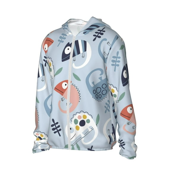 Uemuo Cute Chameleons On Blue Pattern Women's Full Zip UPF 50+ Sun Protection Hoodie Jacket Long Sleeve Sun Shirt Hiking Outdoor Performance with Pockets-Small