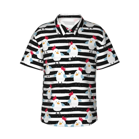 Uemuo Cute Chicken Printed Regular Fit Short Sleeve Casual Hawaiian Shirt for Men,Aloha shirt,Tropical shirt,Floral print shirt,Vacation Beach shirt-3X-Large