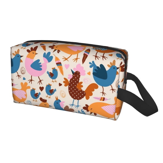 Uemuo Cute Chickens Pattern Portable Toiletry Bags with Handle, Waterproof travel Make up Bags for Women, Large Capacity Travel Cosmetic Bags