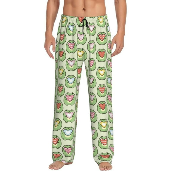 Uemuo Cute Chubby Frog Pattern Men's Wide Leg Palazzo Lounge Pants with Pockets Light Weight Loose Comfy Casual Pajama Pants-Large
