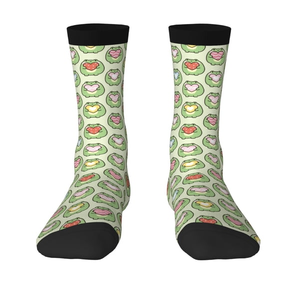 Uemuo Cute Chubby Frog Pattern Women's Crew Socks, Soft Durable Breathable Moisture-Wicking with Odor Control Cotton socks