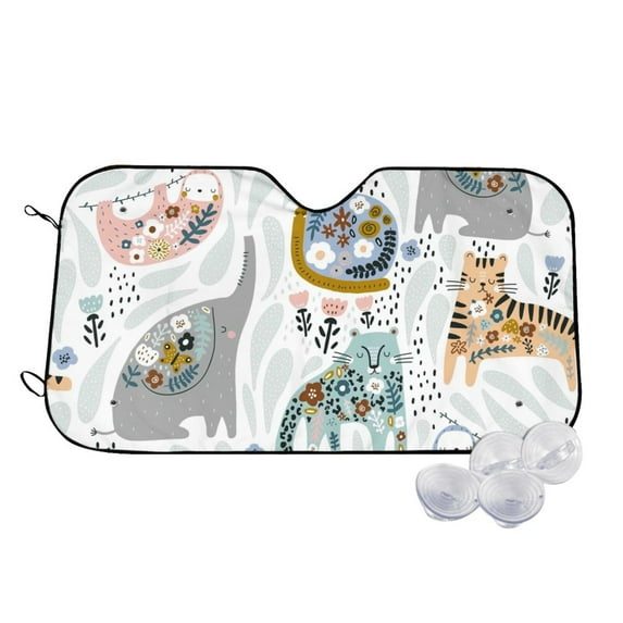 Uemuo Cute Colorful Animal Pattern Accordion Car Windshield Sun Shade, Foldable Reflective Sun Visor for Car, Reflector Windshield Sunshade-Medium