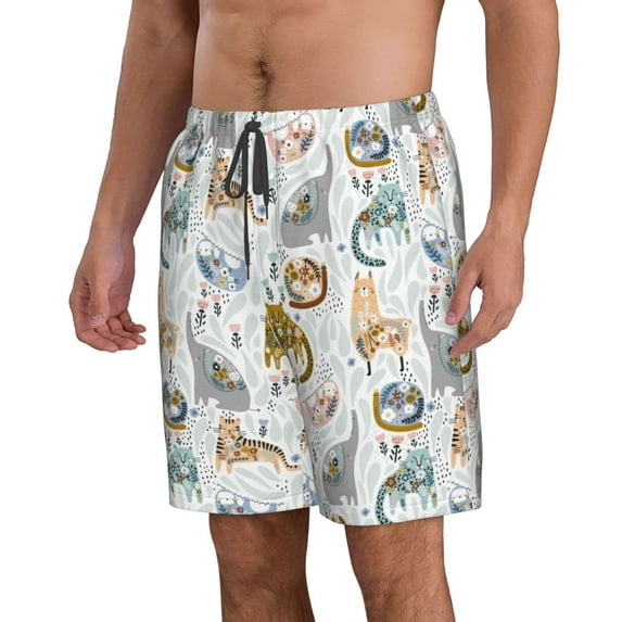 Uemuo Cute Colorful Animal Pattern Men's Swim Trunks Hawaiian Beach Bathing Suit Swimsuits Beach Quick-Dry Shorts with Pockets-Small