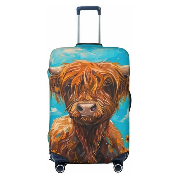 Uemuo Cute Cow Sunflowers Art Printed Washable Luggage Cover - Fashion Suitcase Protector Fits 18-32 Inch Luggage -Small