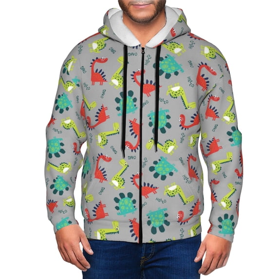 Uemuo Cute Dinosaur for Men's Fashion Full-zip Hoodies & Sweatshirts with Kangaroo Pocket, Zip-up Hooded Sweatshirt, Moisture Wicking & Breathable-X-Large