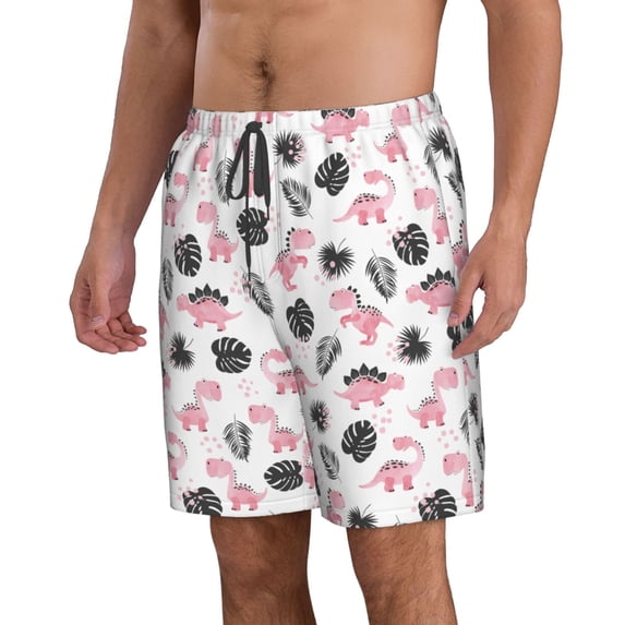 Uemuo Cute Dinosaur Pattern Men's Swim Trunks Hawaiian Beach Bathing Suit Swimsuits Beach Quick-Dry Shorts with Pockets-