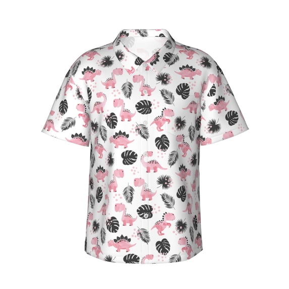 Uemuo Cute Dinosaur Printed Regular Fit Short Sleeve Casual Hawaiian Shirt for Men,Aloha shirt,Tropical shirt,Floral print shirt,Vacation Beach shirt-X-Large