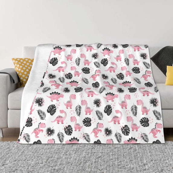 Uemuo Cute Dinosaur Printed Throw Blanket for Couch, Fluffy Fuzzy Blankets for Bed, Sofa, Cozy Flannel Faux Fur Blanket-40"x30"