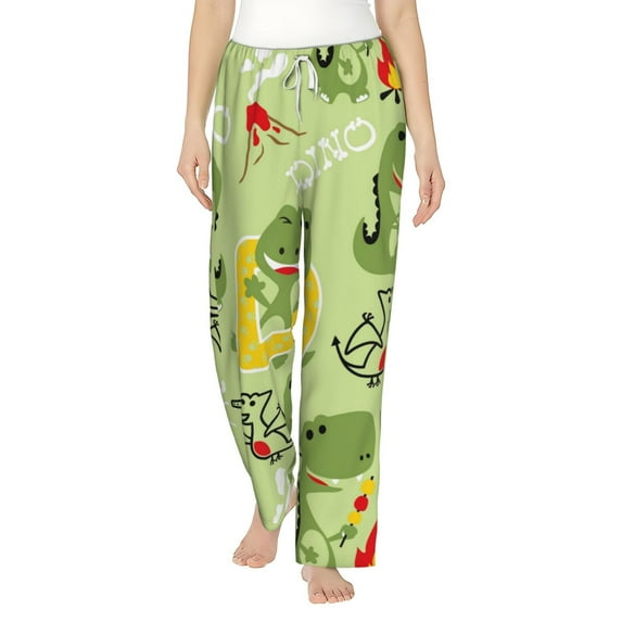 Uemuo Cute Dinosaurs Cartoon Pattern Women's Wide Leg Palazzo Lounge Pants with Pockets Light Weight Loose Comfy Casual Pajama Pants-XX-Large