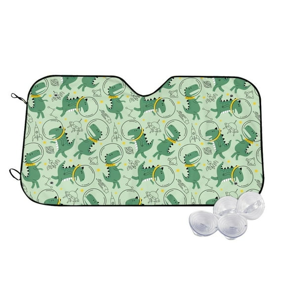 Uemuo Cute Dinosaurs in Space Pattern Accordion Car Windshield Sun Shade, Foldable Reflective Sun Visor for Car, Reflector Windshield Sunshade-Medium