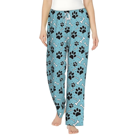 Uemuo Cute Dog Footprints Pattern Women's Wide Leg Palazzo Lounge Pants with Pockets Light Weight Loose Comfy Casual Pajama Pants-Large