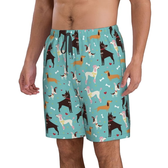 Uemuo Cute Dog Pattern Men's Swim Trunks Hawaiian Beach Bathing Suit Swimsuits Beach Quick-Dry Shorts with Pockets-