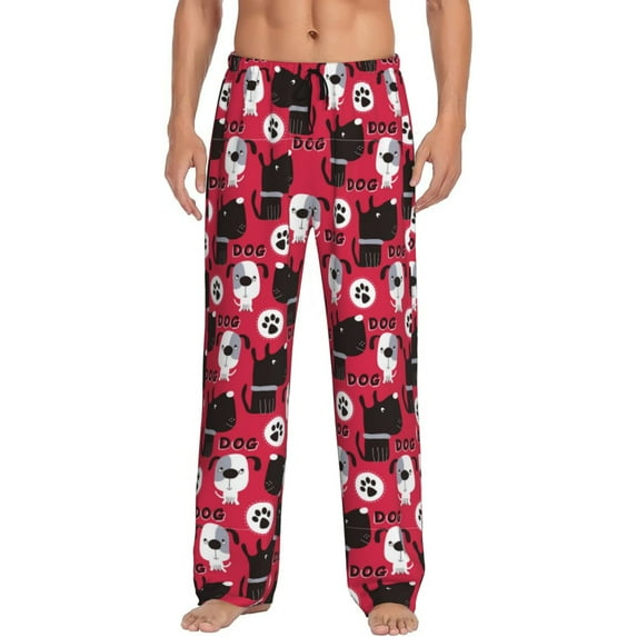 Uemuo Cute Dog Pattern Men's Wide Leg Palazzo Lounge Pants with Pockets Light Weight Loose Comfy Casual Pajama Pants-X-Large
