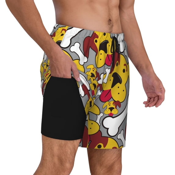 Uemuo Cute Dog Pattern Mens Swim Trunks Quick Dry Board Shorts with Mesh Lining, Stretch Beach Shorts Quick Dry No-Chafing Board Shorts-Large
