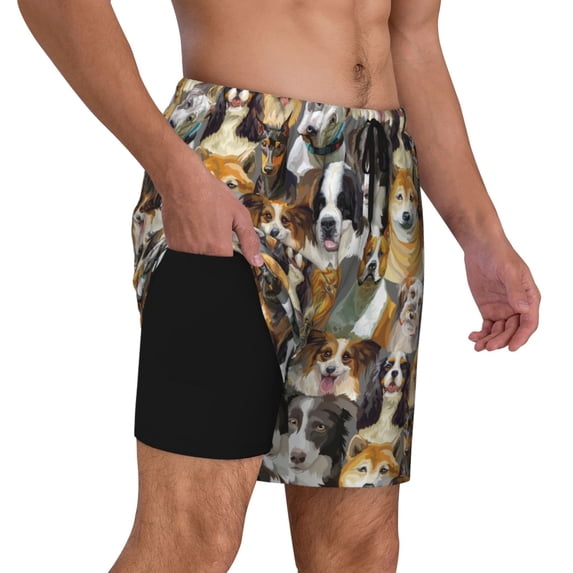 Uemuo Cute Dog Pattern Mens Swim Trunks Quick Dry Board Shorts with Mesh Lining, Stretch Beach Shorts Quick Dry No-Chafing Board Shorts-Large