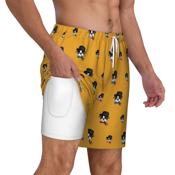 Uemuo Cute Dog Pattern Mens Swim Trunks Quick Dry Board Shorts with Mesh Lining, Stretch Beach Shorts Quick Dry No-Chafing Board Shorts-Large