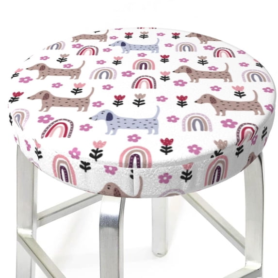 Uemuo Cute Dog Pattern Round Bar Stool Seat Covers Washable Stool Cushion Slipcover Elastic Bar Chair Covers-