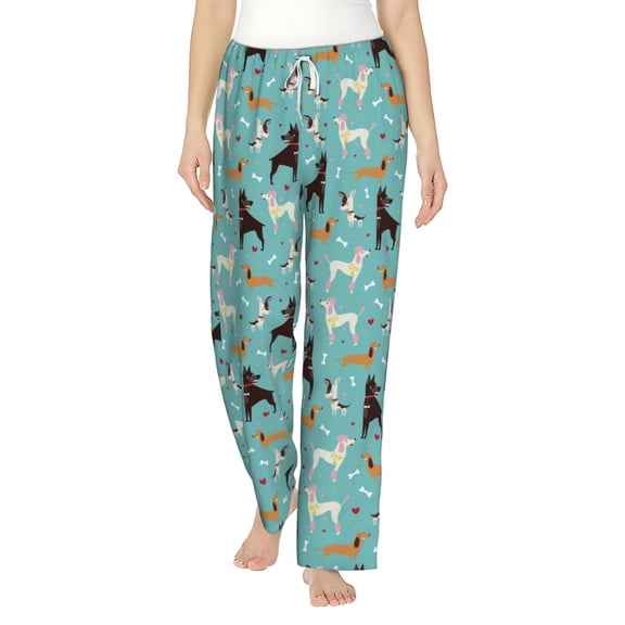 Uemuo Cute Dog Pattern Women's Wide Leg Palazzo Lounge Pants with Pockets Light Weight Loose Comfy Casual Pajama Pants-Large