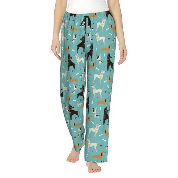 Uemuo Cute Dog Pattern Women's Wide Leg Palazzo Lounge Pants with Pockets Light Weight Loose Comfy Casual Pajama Pants-Medium