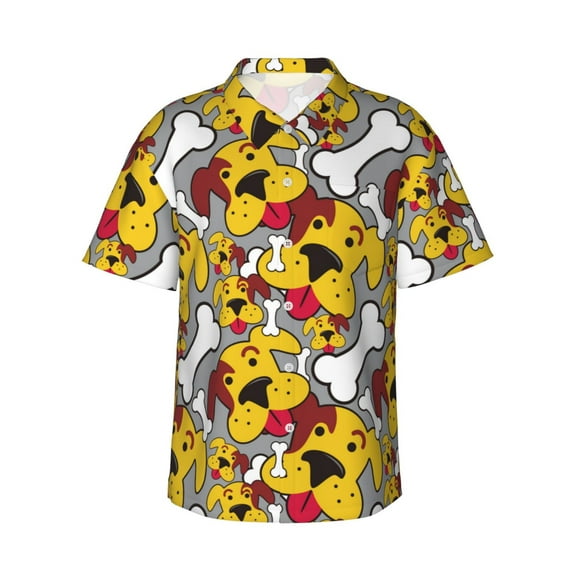 Uemuo Cute Dog Printed Regular Fit Short Sleeve Casual Hawaiian Shirt for Men,Aloha shirt,Tropical shirt,Floral print shirt,Vacation Beach shirt-Medium
