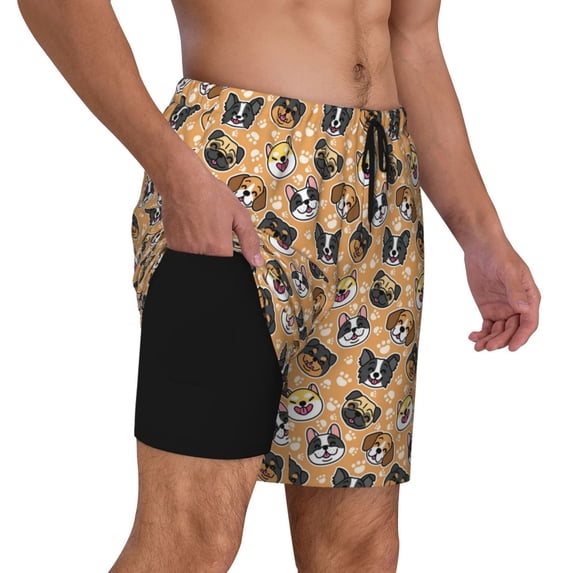 Uemuo Cute Dogs Head Pattern Mens Swim Trunks Quick Dry Board Shorts with Mesh Lining, Stretch Beach Shorts Quick Dry No-Chafing Board Shorts-XX-Large