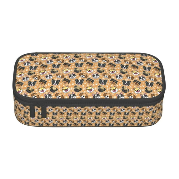 Uemuo Cute Dogs Head Printed Large Pencil Case, Big Capacity Pencil Pouch Stationery Pen Bag, Storage High Capacity Bag Pouch Holder Box Organizer, Marker Pen Case