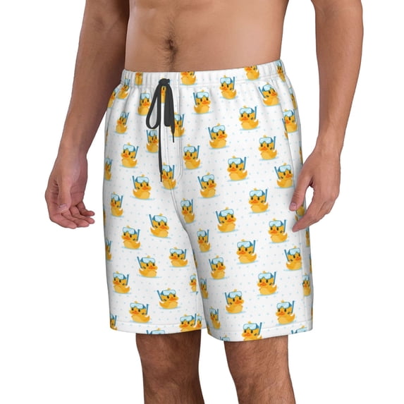 Uemuo Cute Duck Diver Pattern Men's Swim Trunks Hawaiian Beach Bathing Suit Swimsuits Beach Quick-Dry Shorts with Pockets-XX-Large
