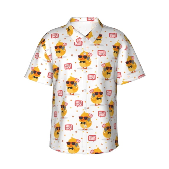 Uemuo Cute Duck Printed Regular Fit Short Sleeve Casual Hawaiian Shirt for Men,Aloha shirt,Tropical shirt,Floral print shirt,Vacation Beach shirt-