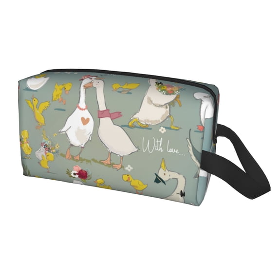 Uemuo Cute Farm Birds Pattern Portable Toiletry Bags with Handle, Waterproof travel Make up Bags for Women, Large Capacity Travel Cosmetic Bags