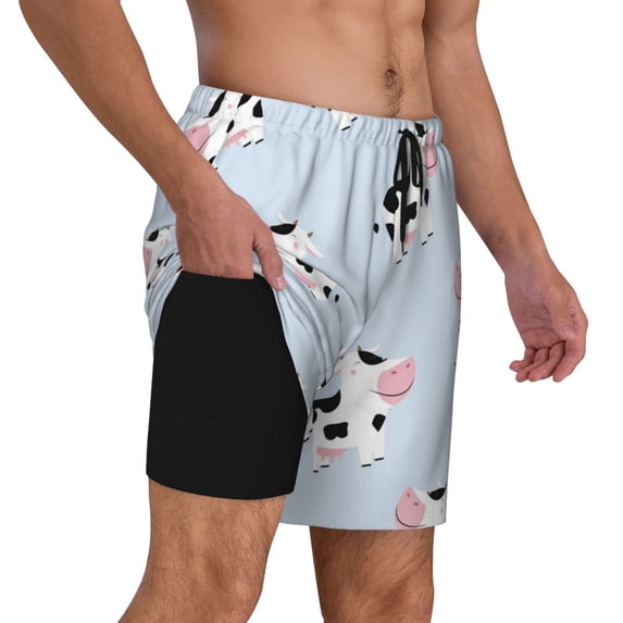 Uemuo Cute Farm Cow Pattern Mens Swim Trunks Quick Dry Board Shorts with Mesh Lining, Stretch Beach Shorts Quick Dry No-Chafing Board Shorts-XX-Large